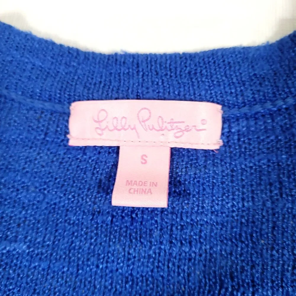 Lilly Pulitzer Knit Cardigan Electric Blue S sweater Ramie enamel buttons preppy
